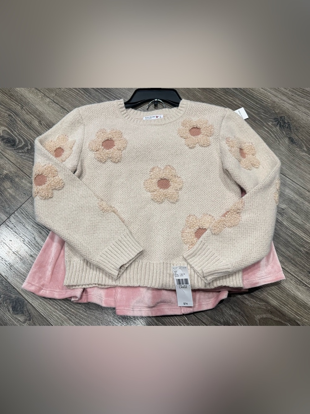 NWT Girls Cream Daisy Accent Knit Sweater - Large
